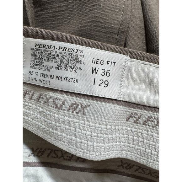 VTG Flex Slax Brown Pleated Perma Prest Pants Size 36 X 29 Sears Career READ - Picture 3 of 7
